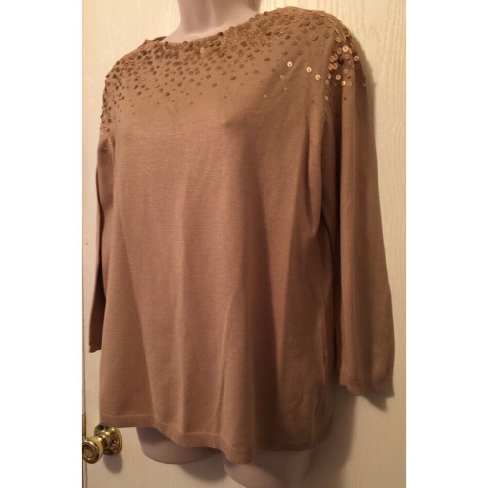 Ruby Rd. Sweater Brown Gold Sequin - image 4